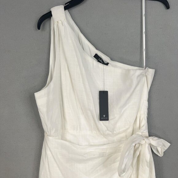 Lulus Dress Womens XL White Forever Summer One Shoulder Faux Wrap Mini Resort - Picture 3 of 16